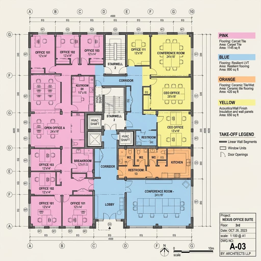 Color Coded Marked Blueprint Plans